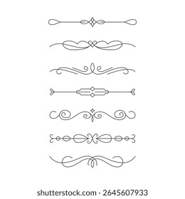 Elegant black line dividers set with flourishes and scrolls on white textured background