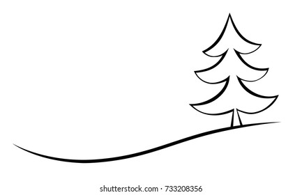 elegant black linear christmas tree vector on white background