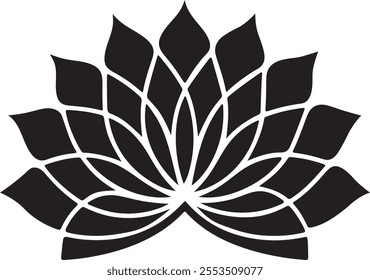 Elegant Black Lotus Silhouette with Overlapping Petals