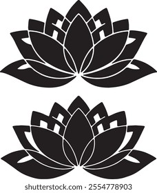 Elegant Black Lotus Silhouette with Overlapping Petals
