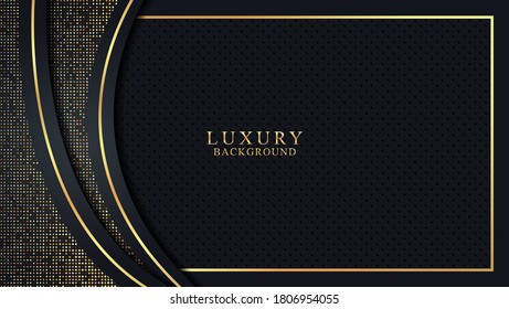 Elegant Black Luxury background concept with dark gold line circles and glitter pattern. Vector Illustration with Eps 10