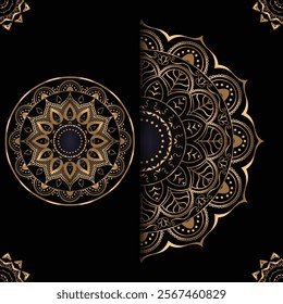 Elegant black luxury background with gold mandala ornament design