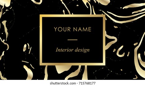 Elegant black luxury business cards with marble texture and gold detail template, banner with golden foil details. Branding identity design design for decorators, artists, fashion bloggers, stylists