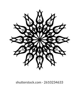 Elegant Black Mandala Design with Symmetrical Patterns and Floral Motifs