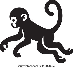 Elegant black Monkey Silhouette. Graceful and Playful Glyph vector Illustration