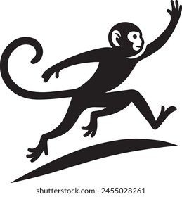 Elegant black Monkey Silhouette. Graceful and Playful Glyph vector Illustration