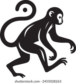 Elegant black Monkey Silhouette. Graceful and Playful Glyph vector Illustration