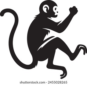 Elegant black Monkey Silhouette. Graceful and Playful Glyph vector Illustration