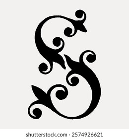 Elegant black ornamental design with swirling patterns. Swirling patterns create a decorative look. Ornamental design features swirling, elegant shapes. Vintage art drawing, isolated vector.