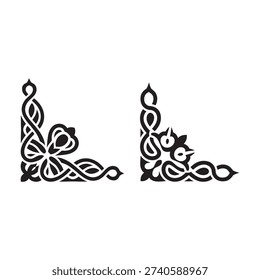 Elegant black ornate corner border elements with intricate scrollwork on white background