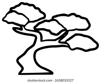Elegant black outline bonsai tree.