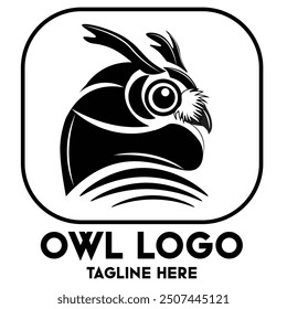 Elegant Black Owl logo art vector .Black owl side view logo.