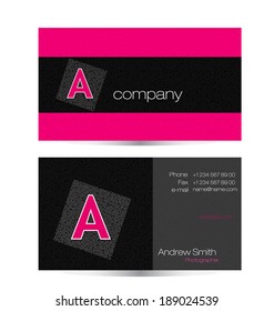 Elegant black and pink business card template letter A two sides vector illustration