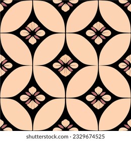 Elegant black and pink flower pattern on a black backdrop inspired by the enchanting Art Nouveau style, seamlessly designed for various applications.