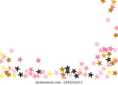 Elegant black pink gold stars magic vector wallpaper. Little starburst spangles holiday decoration particles. Cartoon stars magic pattern. Spangle particles explosion.