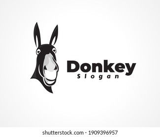 elegant black profile front view donkey, logo symbol design illustration