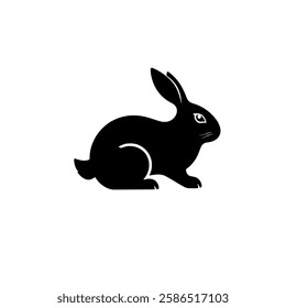 Elegant Black Rabbit Silhouette: A Simple, Iconic Vector Graphic