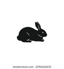 Elegant Black Rabbit Silhouette Vector: Minimalist Illustration of a Sitting Bunny