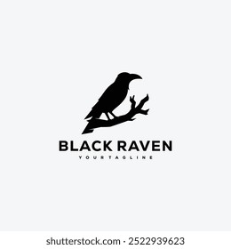 Elegant black raven logo featuring a silhouette perched on a branch.