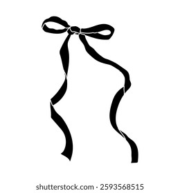 Elegant black ribbon bow with flowing tails perfect for gift wrapping and festive decorations