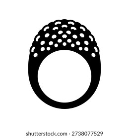 Elegant black ring adorned with white spherical beads, showcasing minimalist design and high contrast for fashion and accessory use.