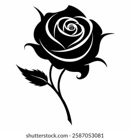 Elegant black rose design showcasing intricate details and artistic beauty in floral silhouette on white background.