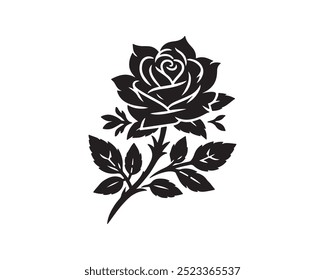 Elegant Black Rose Silhouette Vector for Floral Art and Design