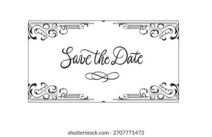 Elegant Black Save the Date Frame Card Template Wedding Vector