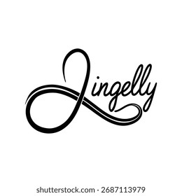 Elegant Black Script Font Word Jingelly with Infinity Symbol Swirl lettering calligraphy