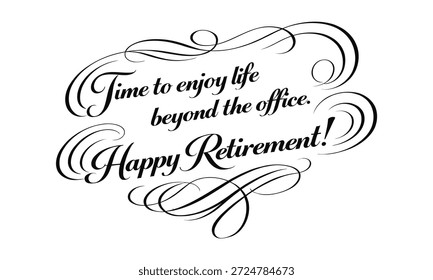 Elegant black script lettering "Cheers to a new chapter of life" for retirement celebration designs and greeting cards