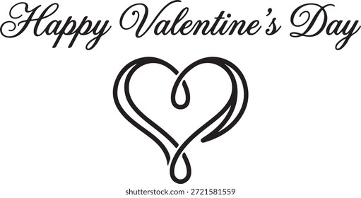 Elegante tipografía de escritura negra que proclama "Feliz Día de San Valentín" colocada sobre una ilustración distintiva de corazón entrelazado.