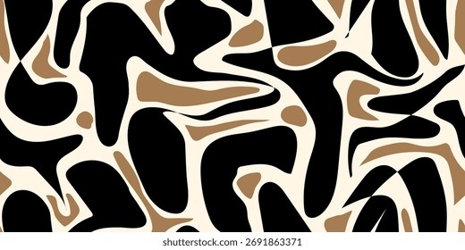 Elegante fundo preto sem costura com elementos geométricos fluidos desenhados à mão. Ilustração vetorial