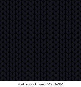 Elegant black seamless knitted pattern. Cartoon dark background for Black Friday. Hand drawn knitting style vector illustration.