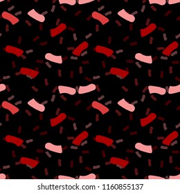 Elegant black seamless pattern with chaotic sparks in different shades of red and pink. Dark contrasting repeat backdrop using for cards, wallpapers, scrapbooking, print, gift wrap, manufacturing etc.