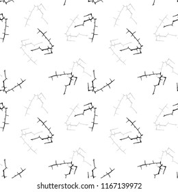 Elegant black seamless pattern with chaotic cracks in black, grey and white colors. Light contrasting repeat backdrop using for cards, wallpapers, scrapbooking, print, gift wrap, manufacturing etc.