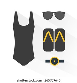 Elegant Black set for the beach, vector set for swimming, set for swimming