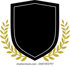 Elegant Black Shield with Golden Laurels Emblem