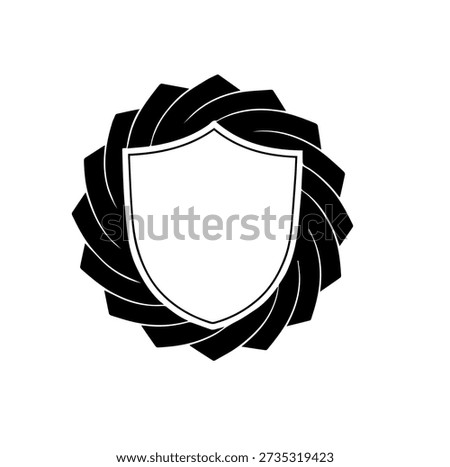 Elegant Black Shield Vector Illustration with Swirling Braided Border - Modern Abstract Emblem for Security, Quality, and Unity Branding Logos.