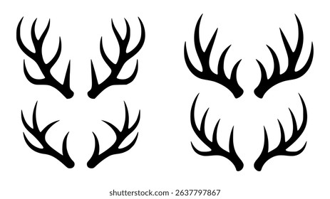 Elegant black silhouette antler designs isolated on white background