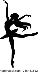 Elegant Black Silhouette of a Ballerina in Mid-Dance