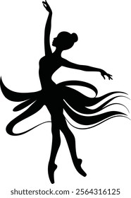 Elegant Black Silhouette of a Ballerina in Mid-Dance