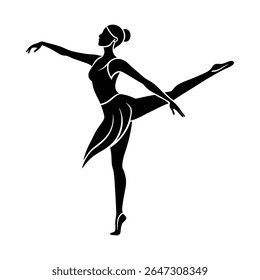 Silhueta preta elegante de uma bailarina realizando uma pose graciosa