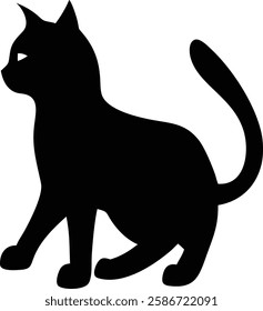 Elegant Black Silhouette Cat Illustration - Minimalist Feline Design.