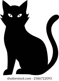 Elegant Black Silhouette Cat Illustration - Minimalist Feline Design.