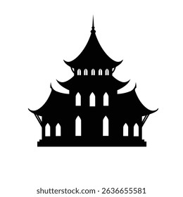 Elegant black silhouette of a chinese pagoda temple.