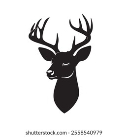 Elegant Black Silhouette of a Deer Head with Antlers