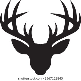 Elegant Black Silhouette of a Deer Head with Antlers