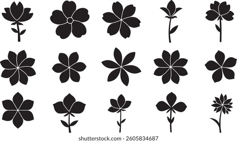 Elegant Black Silhouette Flower Vector Designs Collection