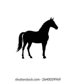 Elegant black silhouette of a horse standing.