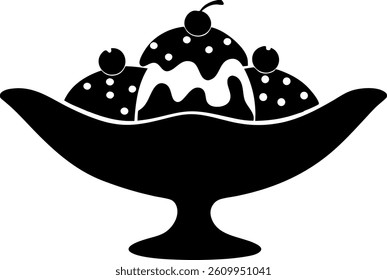 Elegant black silhouette of Ice-cream Sundae vector art illustration.